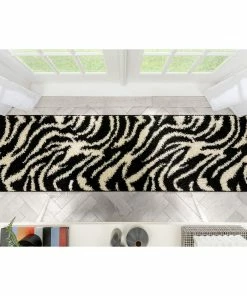 Well Woven Safari Zebra Black Contemporary Shag Rug Geometric