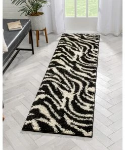 Well Woven Safari Zebra Black Contemporary Shag Rug Geometric