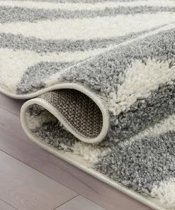Well Woven Zebra Animal Print Stripes Light Grey Ivory Thick Shag Rug