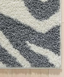 Well Woven Zebra Animal Print Stripes Light Grey Ivory Thick Shag Rug
