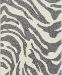 Well Woven Zebra Animal Print Stripes Light Grey Ivory Thick Shag Rug