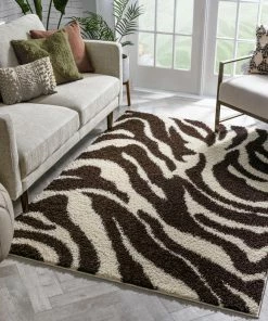 Well Woven Zebra Brown Animal Print Non Slip Washable Rug 3'x5'