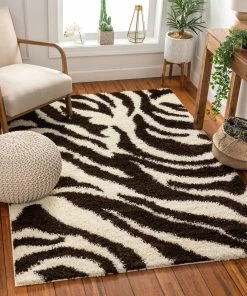 Well Woven Safari Zebra Brown Contemporary Shag Rug