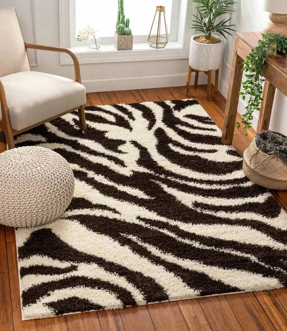 Well Woven Safari Zebra Brown Contemporary Shag Rug 1 Well Woven Safari Zebra Brown Contemporary Shag Rug