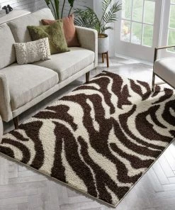 Well Woven Zebra Brown Animal Print Non Slip Washable Rug 3'x5'