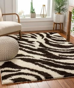 Well Woven Safari Zebra Brown Contemporary Shag Rug 10 Well Woven Safari Zebra Brown Contemporary Shag Rug