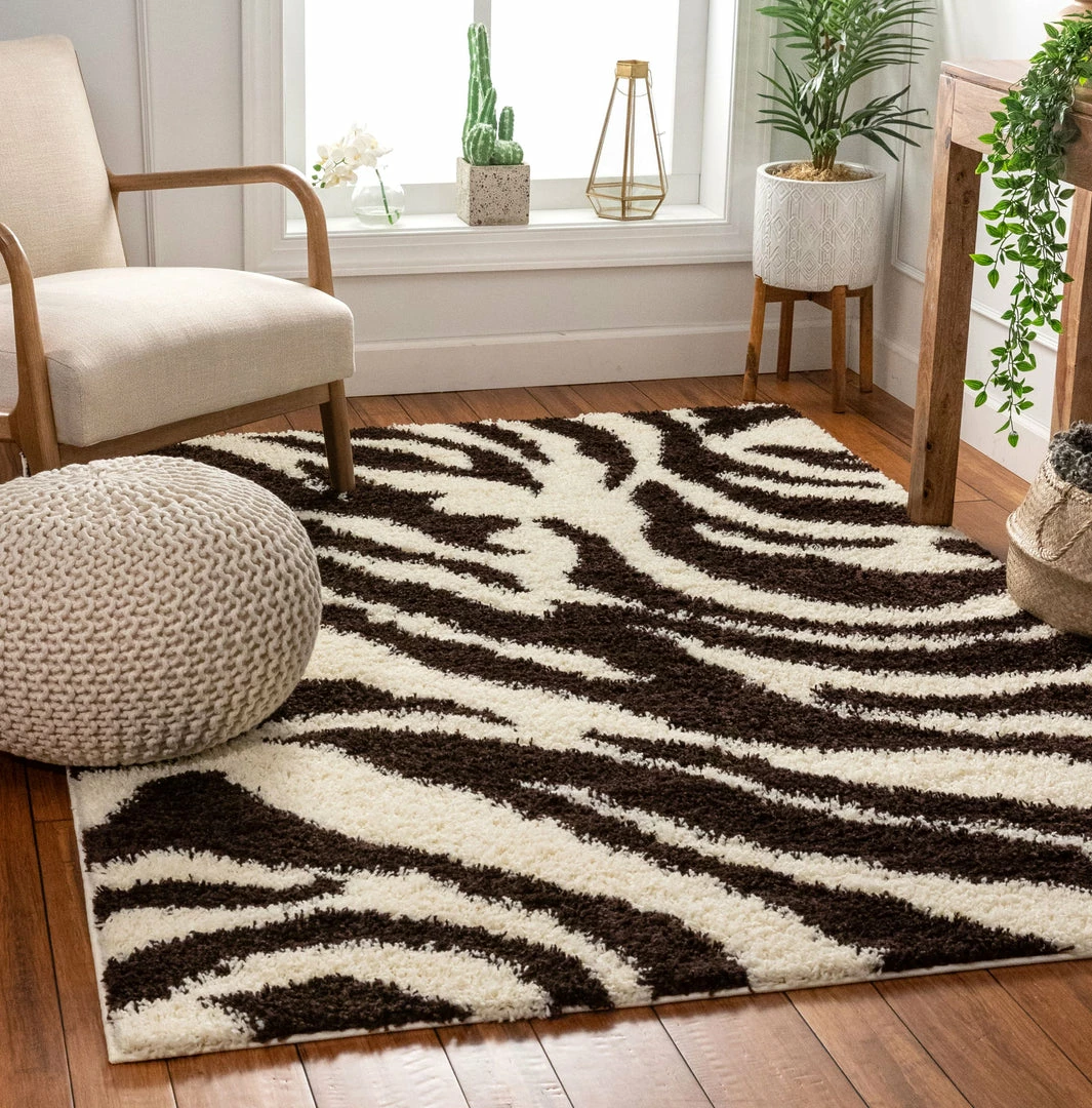 Well Woven Safari Zebra Brown Contemporary Shag Rug 4 Well Woven Safari Zebra Brown Contemporary Shag Rug