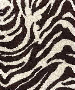 Well Woven Safari Zebra Brown Contemporary Shag Rug