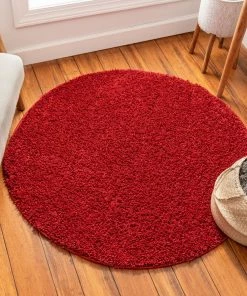 Well Woven Plain Red Solid Rug Shag