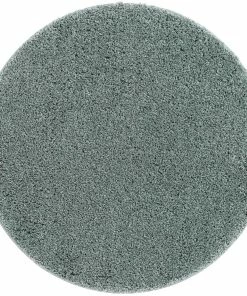 Well Woven Plain Light Blue Modern Solid Round Rug Shag