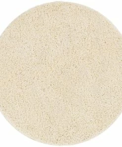 Well Woven Plain Vanilla Contemporary Round Rug Shag
