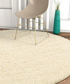 Well Woven Plain Vanilla Contemporary Round Rug Shag