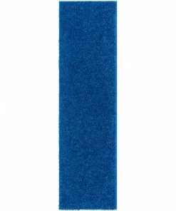 Well Woven Plain Dark Blue Modern Solid Rug Shag