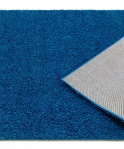 Well Woven Plain Dark Blue Modern Solid Rug Shag