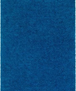 Well Woven Plain Dark Blue Modern Solid Rug Shag