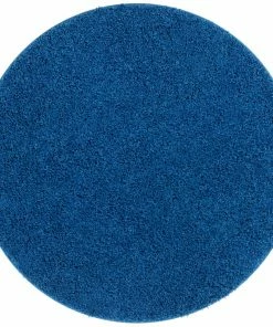 Well Woven Shag Plain Dark Blue Modern Solid Round Rug