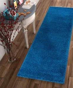 Well Woven Plain Dark Blue Modern Solid Rug Shag