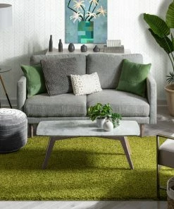 Well Woven Shag Plain Green Solid Rug