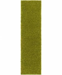 Well Woven Shag Plain Green Solid Rug
