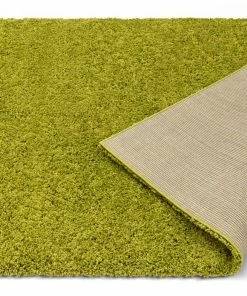 Well Woven Shag Plain Green Solid Rug