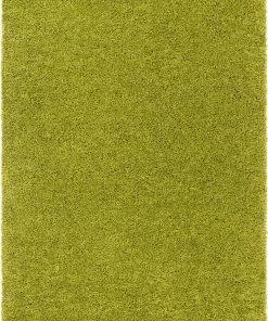 Well Woven Shag Plain Green Solid Rug