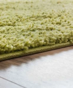 Well Woven Shag Plain Green Solid Round Rug