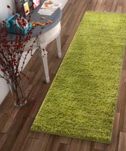 Well Woven Shag Plain Green Solid Rug
