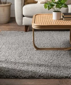 Well Woven Shag Plain Grey Solid Rug