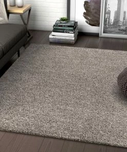 Well Woven Shag Plain Grey Solid Rug