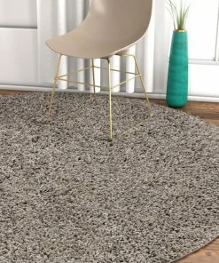 Well Woven Plain Grey Solid Round Rug