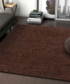 Well Woven Plain Coffee Bean Contemporary Rug