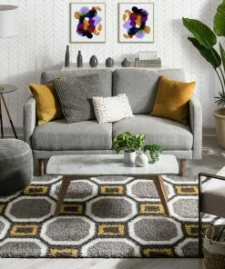 Well Woven Tiergarten Helix Grey Gold Modern Rug