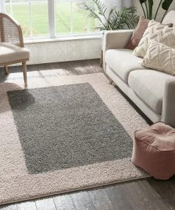 Well Woven Cozumel Grey Modern Border Rug Shag