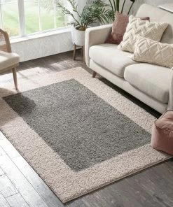 Well Woven Cozumel Grey Modern Border Rug Shag