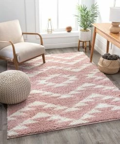 Well Woven Edona Moroccan Tribal Pink Shag Rug