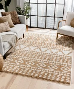 Well Woven Global Cossima Moroccan Geometric Pattern Ivory Thick Shag Rug