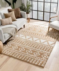 Well Woven Global Cossima Moroccan Geometric Pattern Ivory Thick Shag Rug