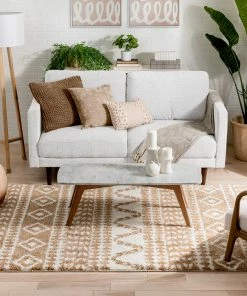 Well Woven Global Cossima Moroccan Geometric Pattern Ivory Thick Shag Rug