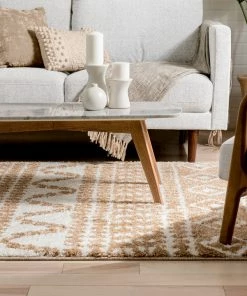 Well Woven Global Cossima Moroccan Geometric Pattern Ivory Thick Shag Rug