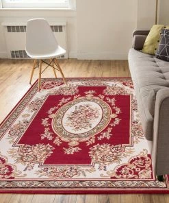 Well Woven Medallion Centre Red Traditional Rug Oriental & Persian