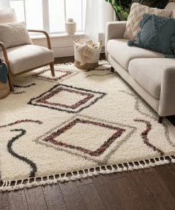 Well Woven Demi Ivory Tribal Nomadic Diamond Shag Rug