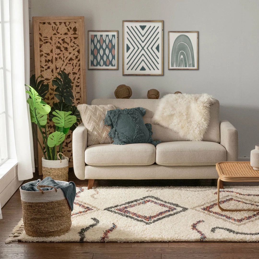 Well Woven Demi Ivory Tribal Nomadic Diamond Shag Rug 5 Well Woven Demi Ivory Tribal Nomadic Diamond Shag Rug