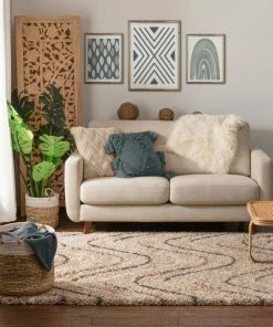 Well Woven Global Macie Cream Abstract Wavy Stripes Shag Rug