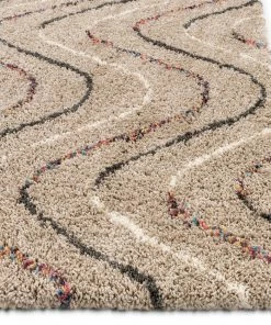 Well Woven Global Macie Cream Abstract Wavy Stripes Shag Rug