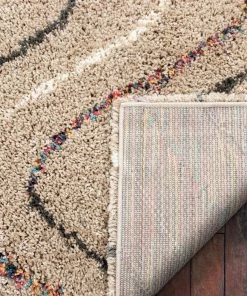 Well Woven Global Macie Cream Abstract Wavy Stripes Shag Rug