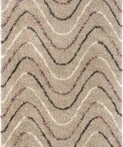 Well Woven Global Macie Cream Abstract Wavy Stripes Shag Rug