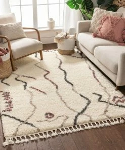 Well Woven Silvie Ivory Tribal Nomadic Stripes Shag Rug By Chill Rugs 5'3" X 7'3"