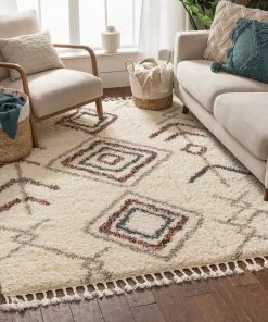 Well Woven Collette Ivory Tribal Nomadic Diamond Shag Rug By Chill Rugs 3'11" X 5'3" Global
