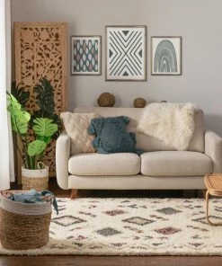 Well Woven Deja Ivory Tribal Nomadic Diamond Shag Rug 3'11