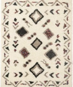 Well Woven Deja Ivory Tribal Nomadic Diamond Shag Rug 3'11" X 5'3"